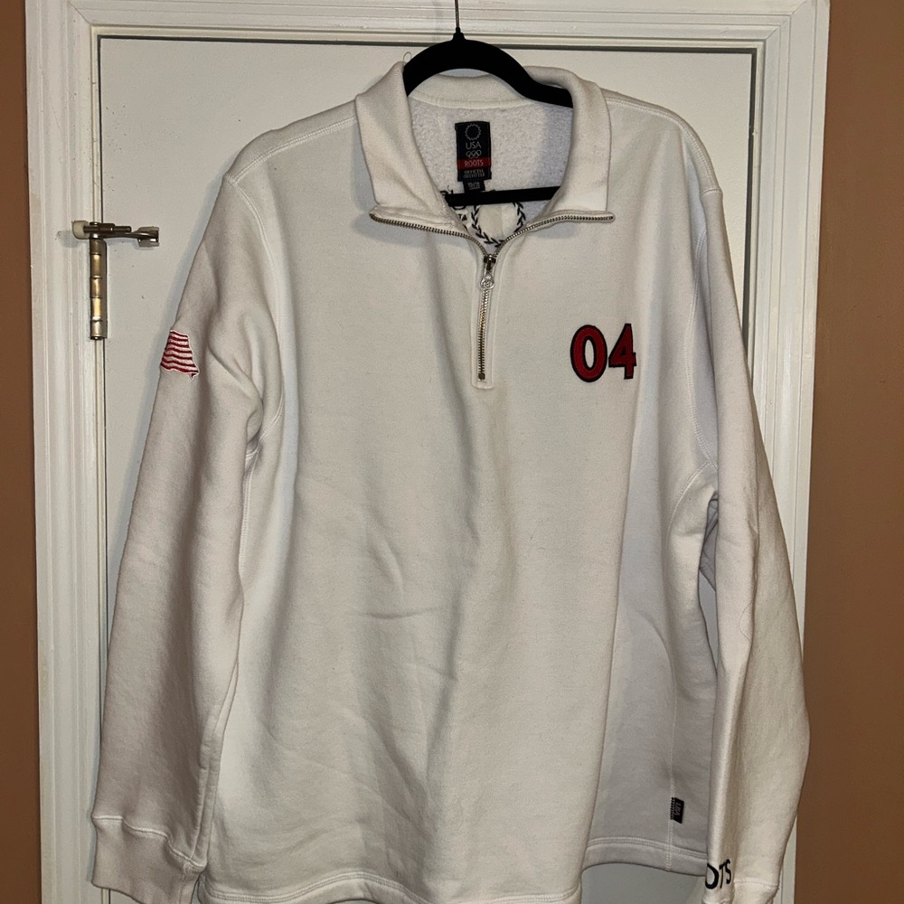 Vintage Roots 2004 Athens, Greece Olympics White Quarter-Zip